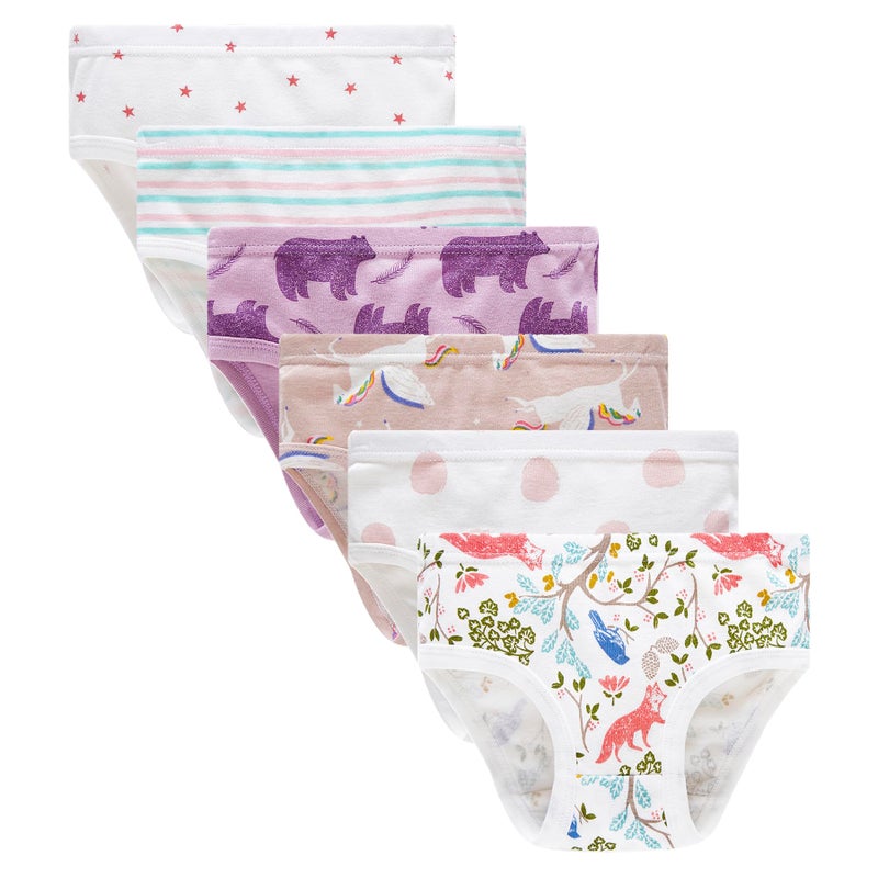 Winging Day Toddler Girls 100% Cotton Panties Cute Prints Underwear Size 4 (6-Pack) - Image 1